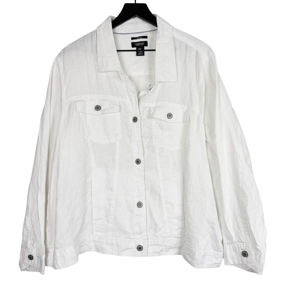 Jones & Co New York 100% Linen Button Jacket White - Plus 2X